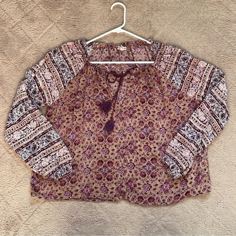 BillaBong Boho Floral Blouse Peasant Cottage Whimsical Fairy Renaisssance Size M